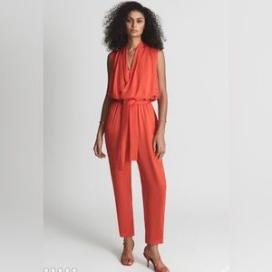 Reiss Kali Drape Tappered Orange Jumpsuit